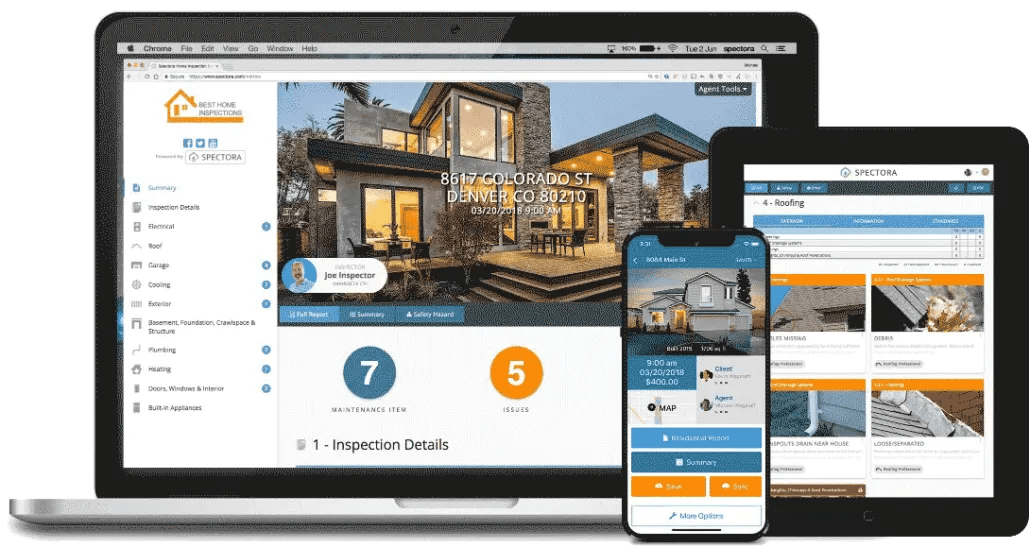 Home inspection report homepage rendered on multiple devices